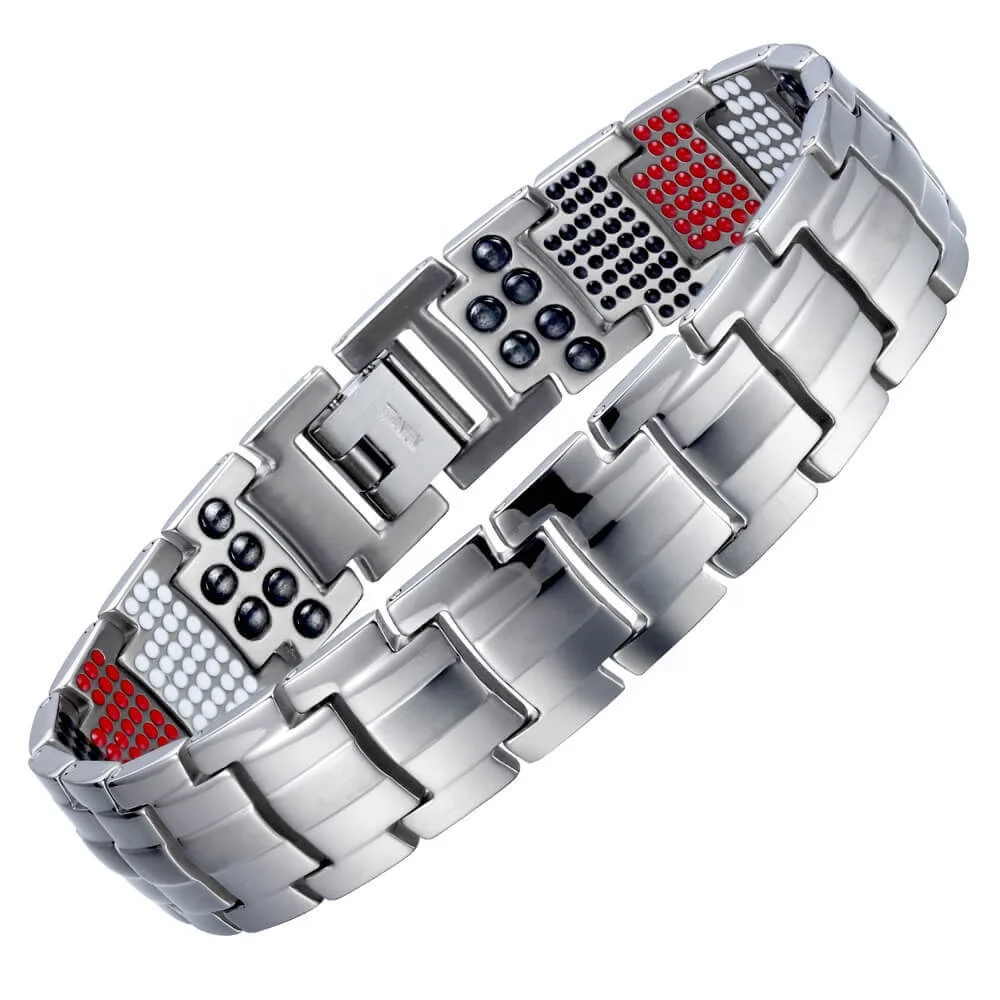 BioMagnetic Jewelry  Silver Titanium Magnetic Therapy 591 Element Pulseras  Men Bracelet