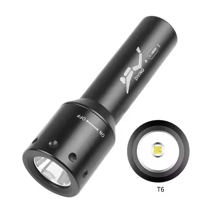 Professional T6 LED White Light Dving Torch IP88 Waterproof Flashlight Water-Resistant Aluminum with Rotating Switch