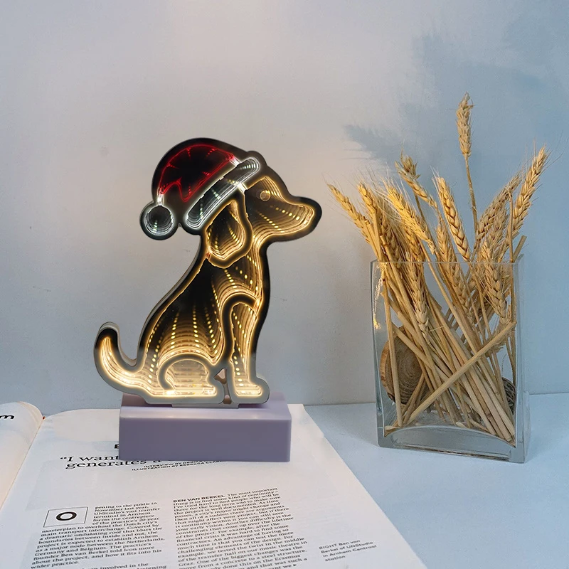 Cute Dog Shape 3D Infinity Mirror Neon LED Night Light PVC Table Neon Sign Lights for Home Decor