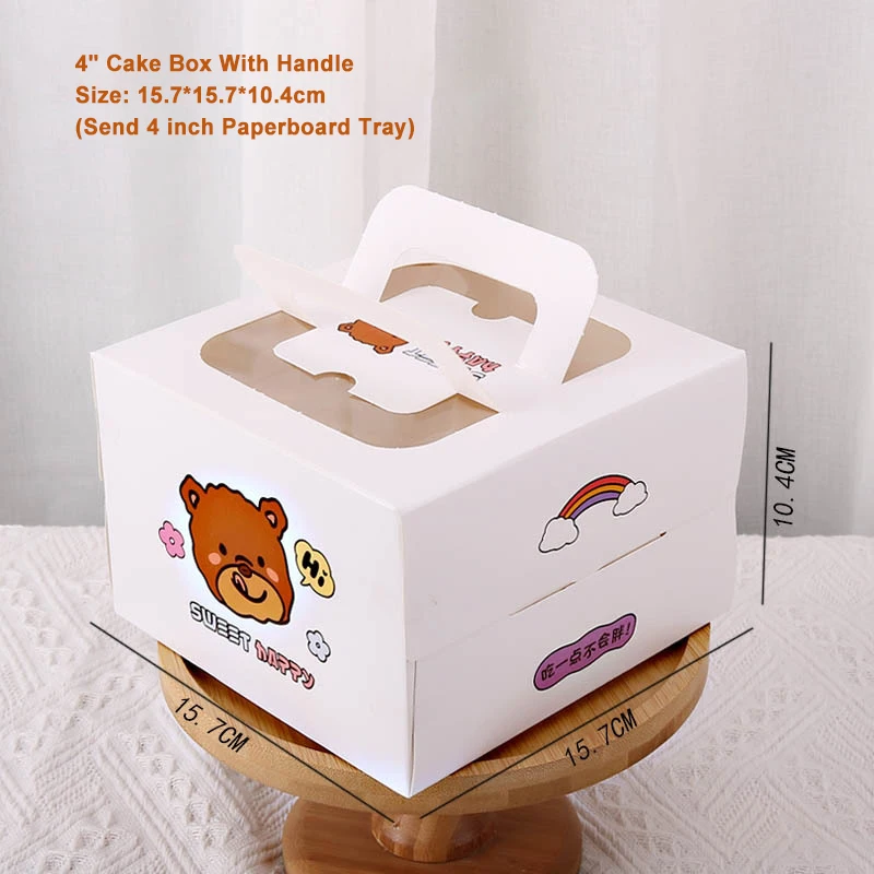Wholesale 4 Inch Cartoon Kids Cake Design Pattern Cupcake Dessert Packaging Baking Moon Cake Pastry Package Boxes With Handle