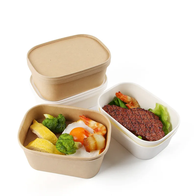 Disposable takeaway packaging box rectangular rounded paper bowl kraft paper lunch box Japanese bento box