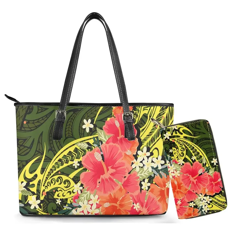 Drop shipping Flowers Pattern HandBags and Purses Customized Polynesian Hawaiian Tote Bag For Women Luxury Pu Leather Hand Bags