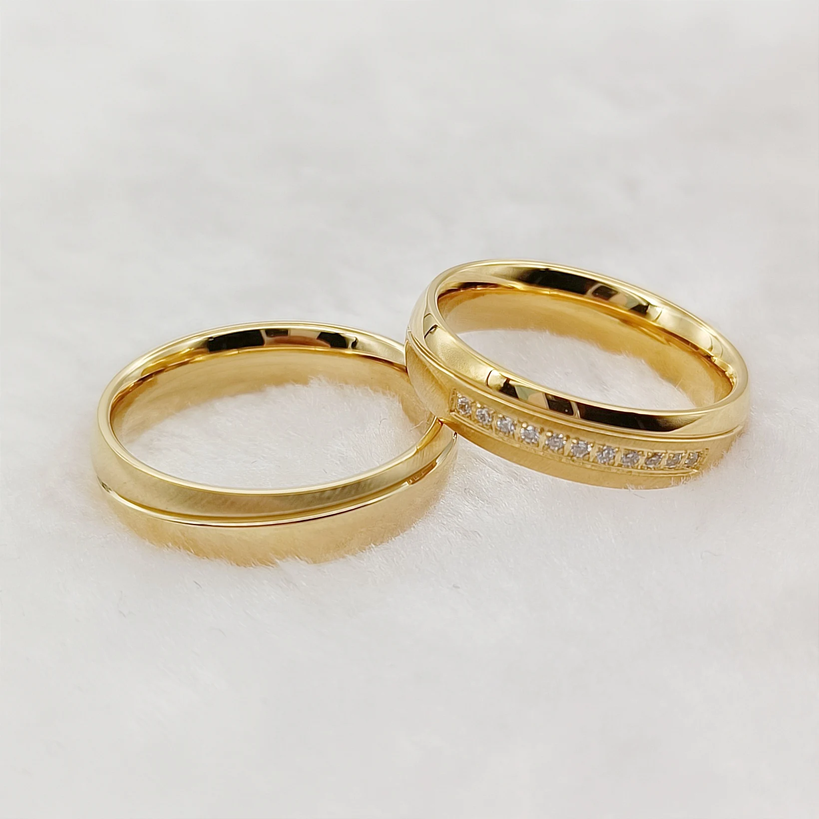 Wholesale Jewelry Wedding Engagement Ring Bridal Sets For Couples Ladies Alliance 24k Gold Filled Fine Jewelry Rings Pair