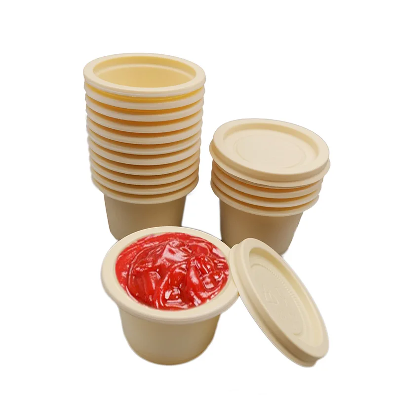 2500PCS 1 oz 30 cc individual lid biodegradable corn starch to go deli food portion sauce container cups disposable sauce cup
