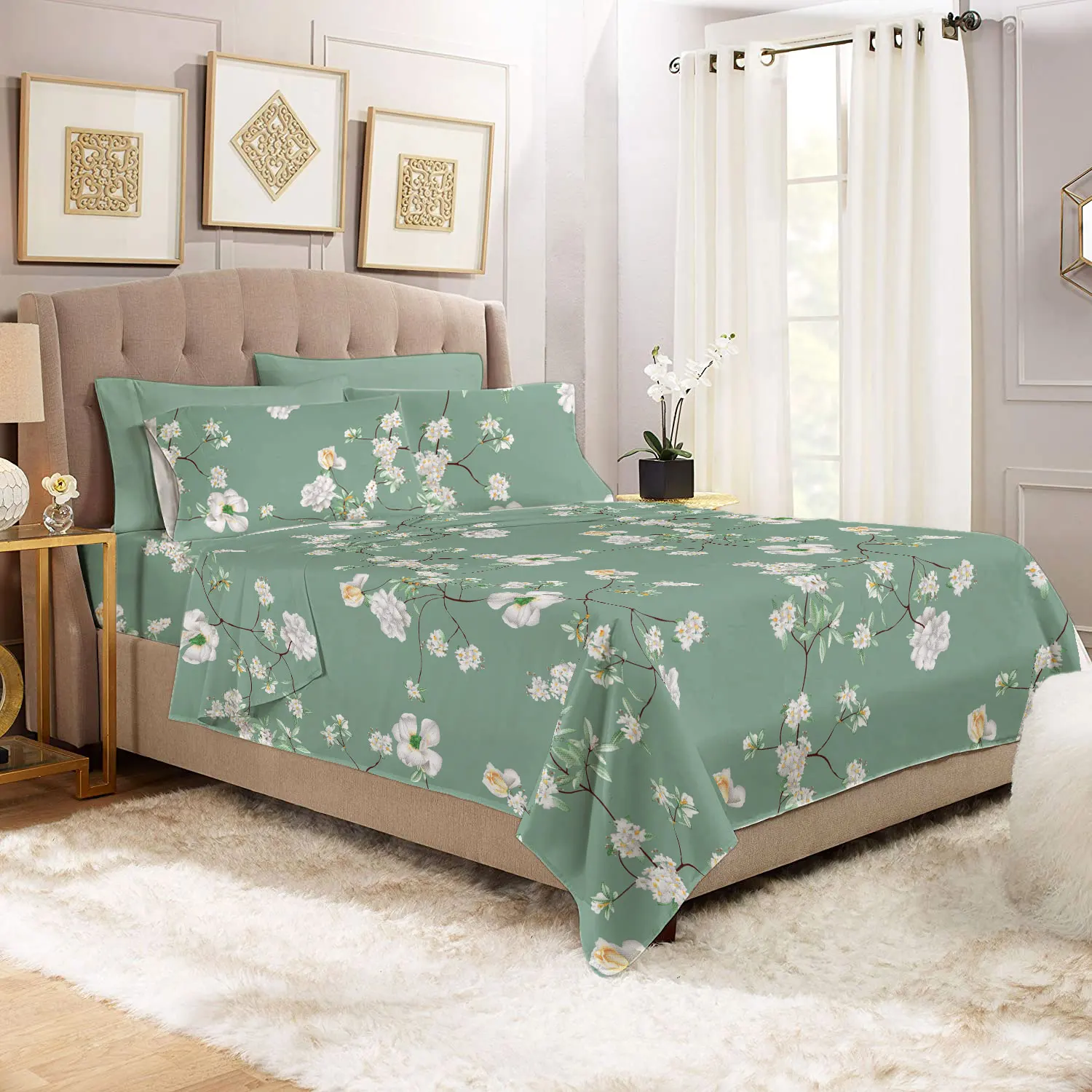 4PCS 6PCS Twin Full Queen King 1800 Count Microfiber Print Bed Sheet Bedding Set