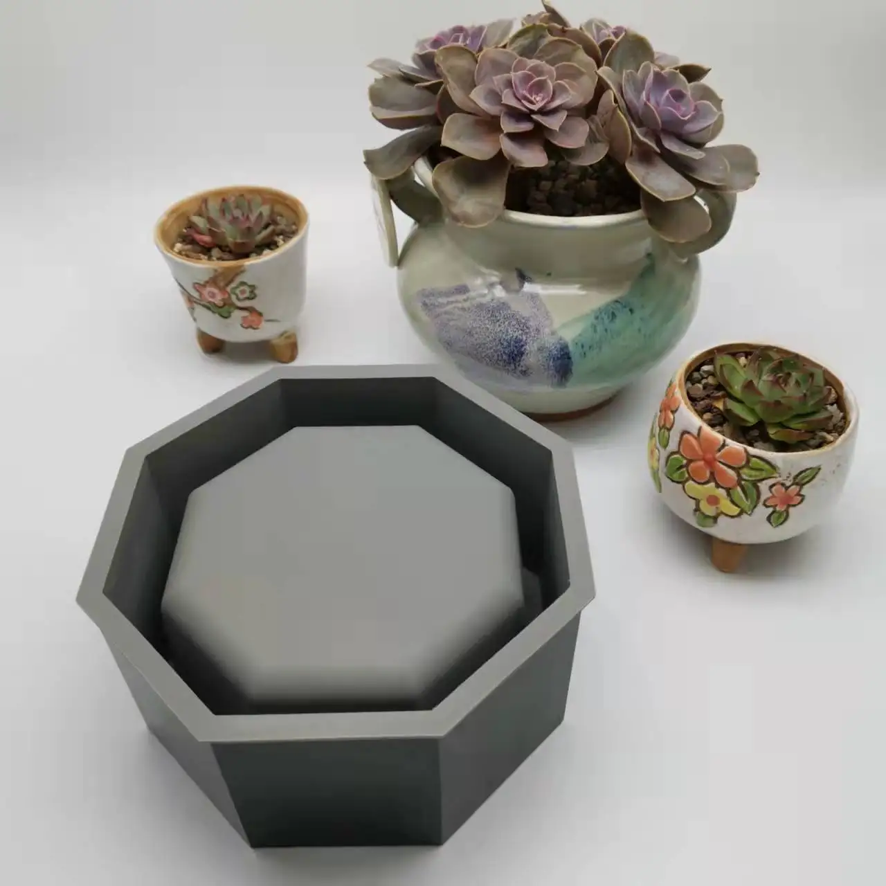 Silicone Custom Small Desk Garden Flower Pot Cement Concrete Vase Planter Molds For Sale