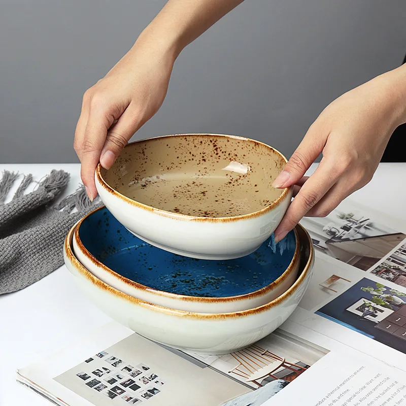 Custom Decor Vintage Porcelain Rice Noodle Bowl Salad Dessert Plate Ceramic Soup Bowls