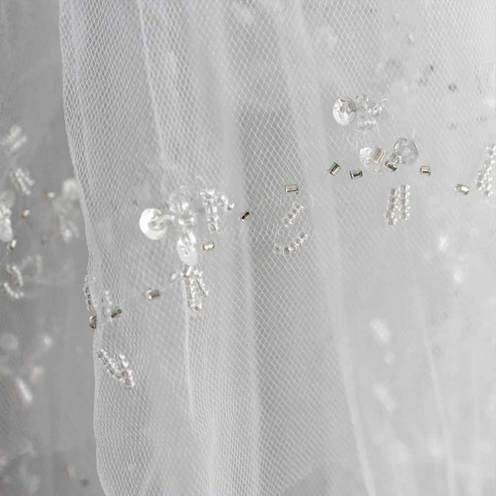 white tulle fabric bridal wedding veil glitter