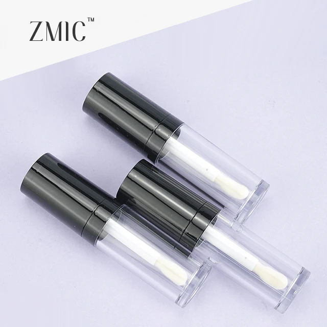 Lip oil tubes clear packaging base glossy black top round liquid foundation bottle with brush with big applicator empty big wand