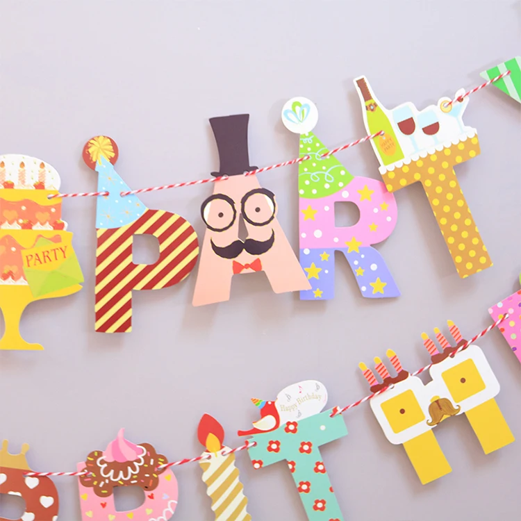 Hot sale party letter pull flag birthday mustache banner