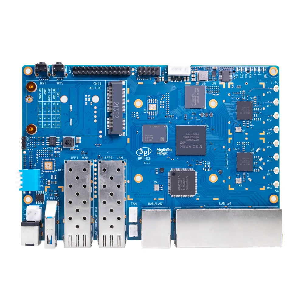 Banana Pi BPI-R3 Router board MediaTek MT7986 + MT7531A chip 2.4 and 5.0 GHz wifi SFP support fiber-optic module and RJ45 module