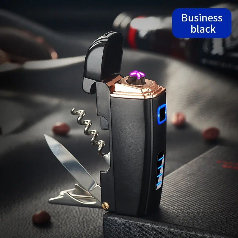 Multifunctional Cigarette Double Arc lighter with Bottle opener and Folding Utility Knife survival tool is Cigarette accessories
