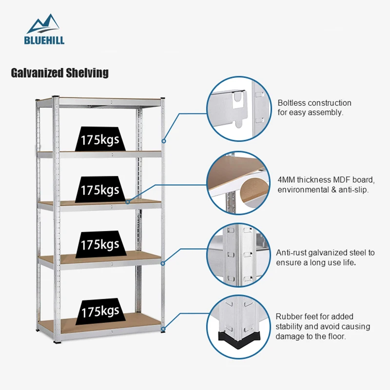 Wholesale easy to assemble powder coated estanterias metalicas galva galba boltless storage turtle rack wood shelf SG175 175kg