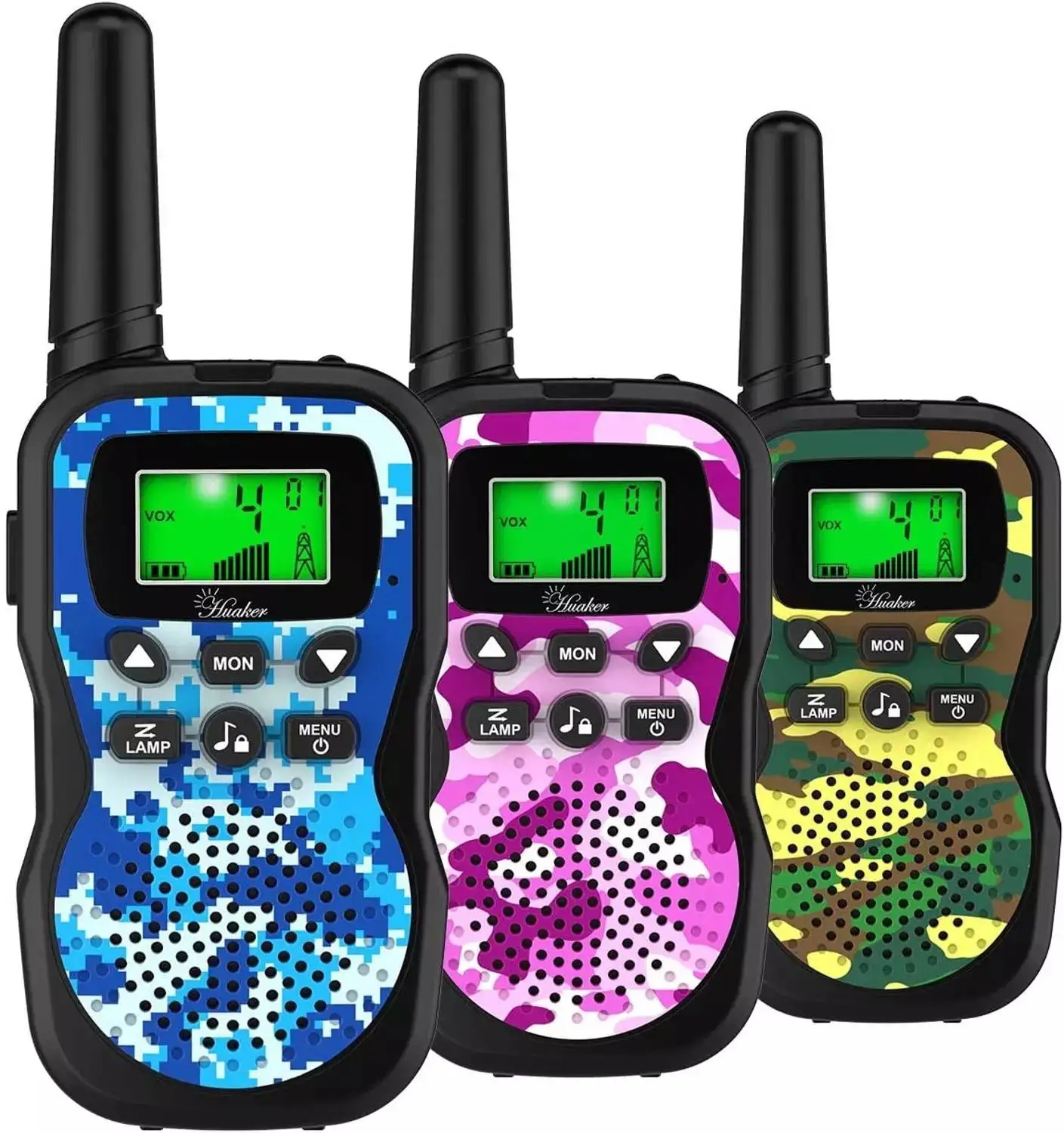 Huaker Kids Walkie Talkies,3 Pack 22 Channels 2 Way Radio Toy with Flashlight and LCD Screen,3km Range Walkie Talkies for Kids