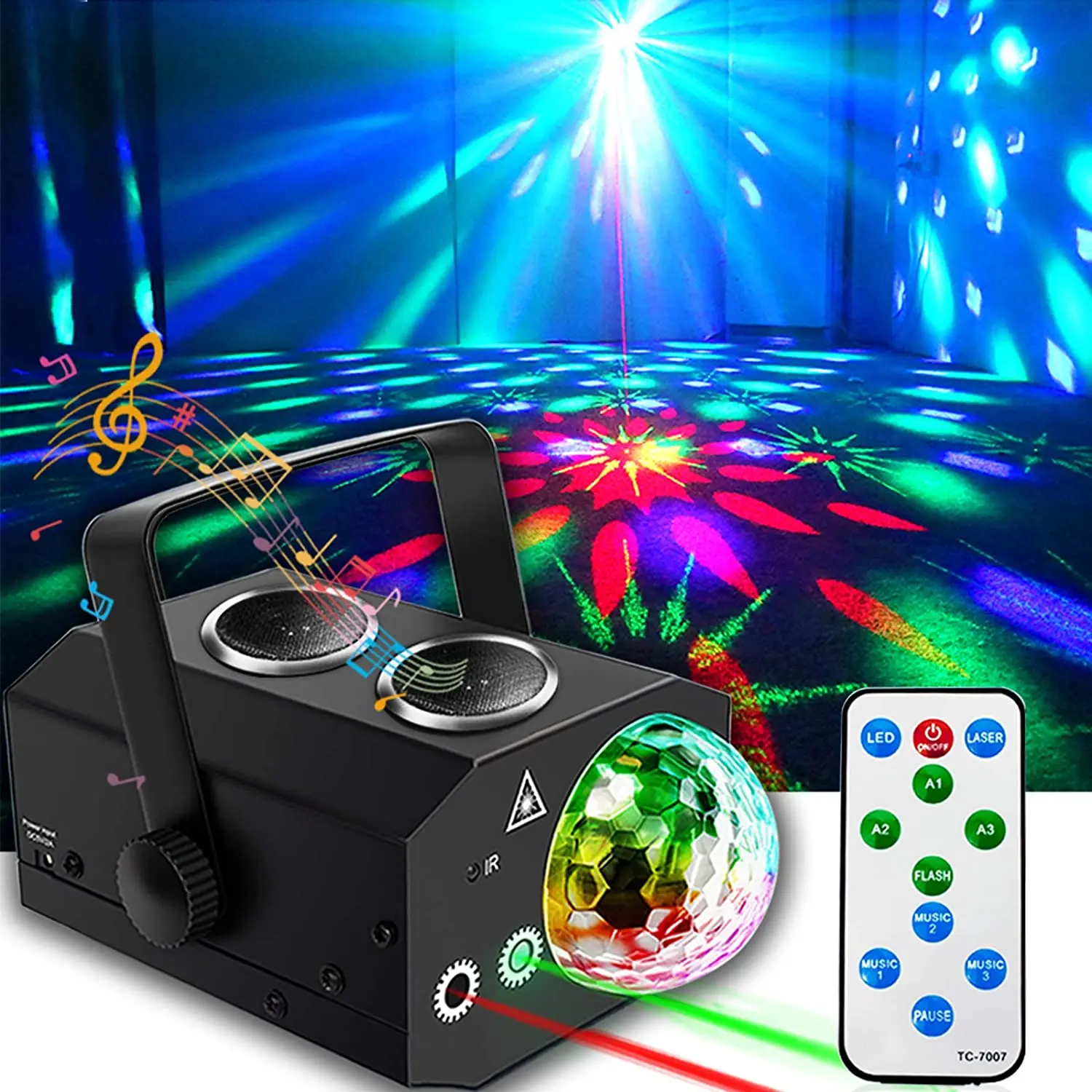 DJ Mini Stage Lights Sound Activated Remote Control RGB LED Laser Crystal Ball Light Disco Party Lighting