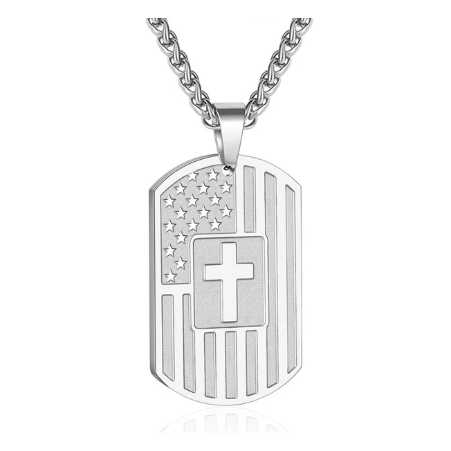 Factory Custom Fashion Military Tag US National Flag Stainless Steel Tag Pendant Necklace For Men