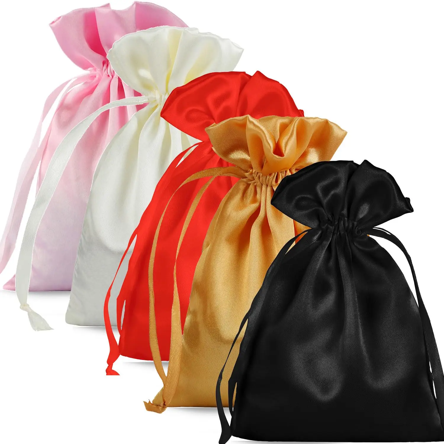 Satin bundle bags custom logo with tassel large silk makeup bag hair extension jewelry pouches