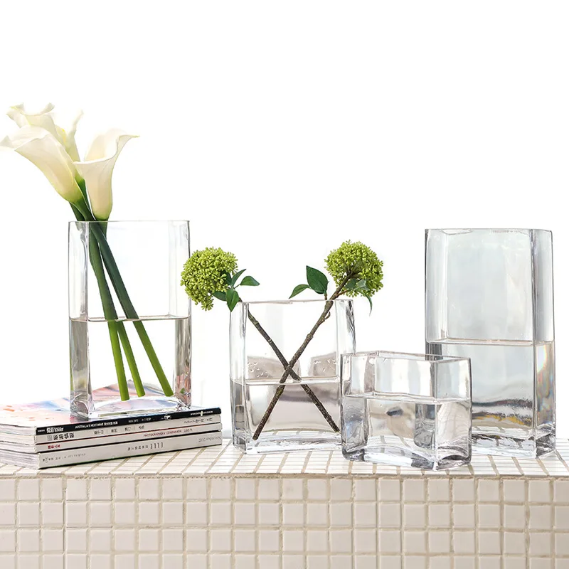 Best Price Supplier Gorgeous Designs Wide Mouth Handmade Cube Clear Rectangle Glass Vases