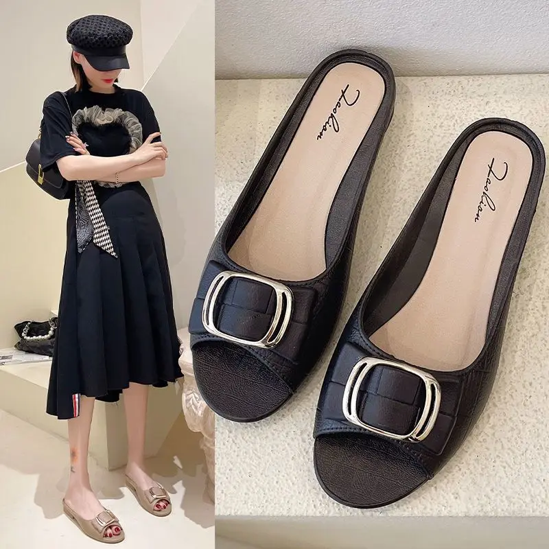 Fashion Casual Fish Mouth Sandals Custom Logo Outdoor Flat Lazy Slip-ons Slippers For Women Custom Shoe Manufacturers