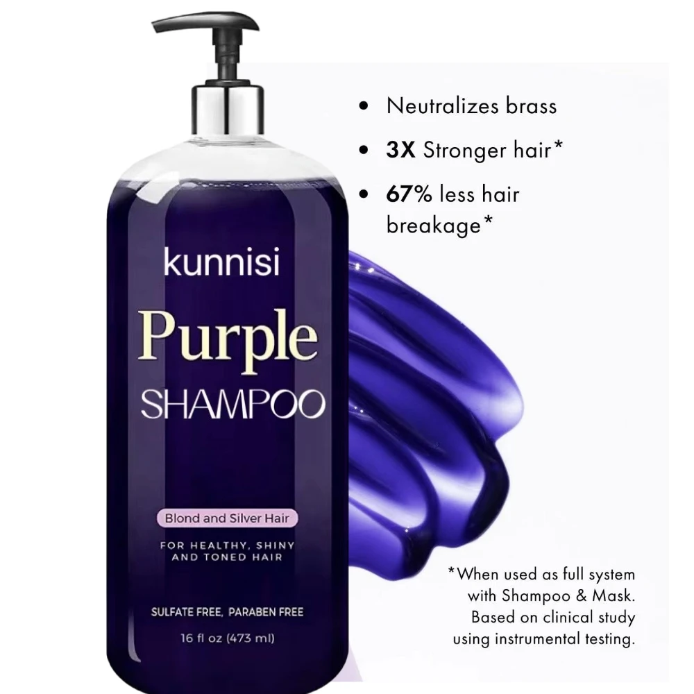 High quality nourishing anti brassy purple blue hair shampoo for silver hair fading treatment