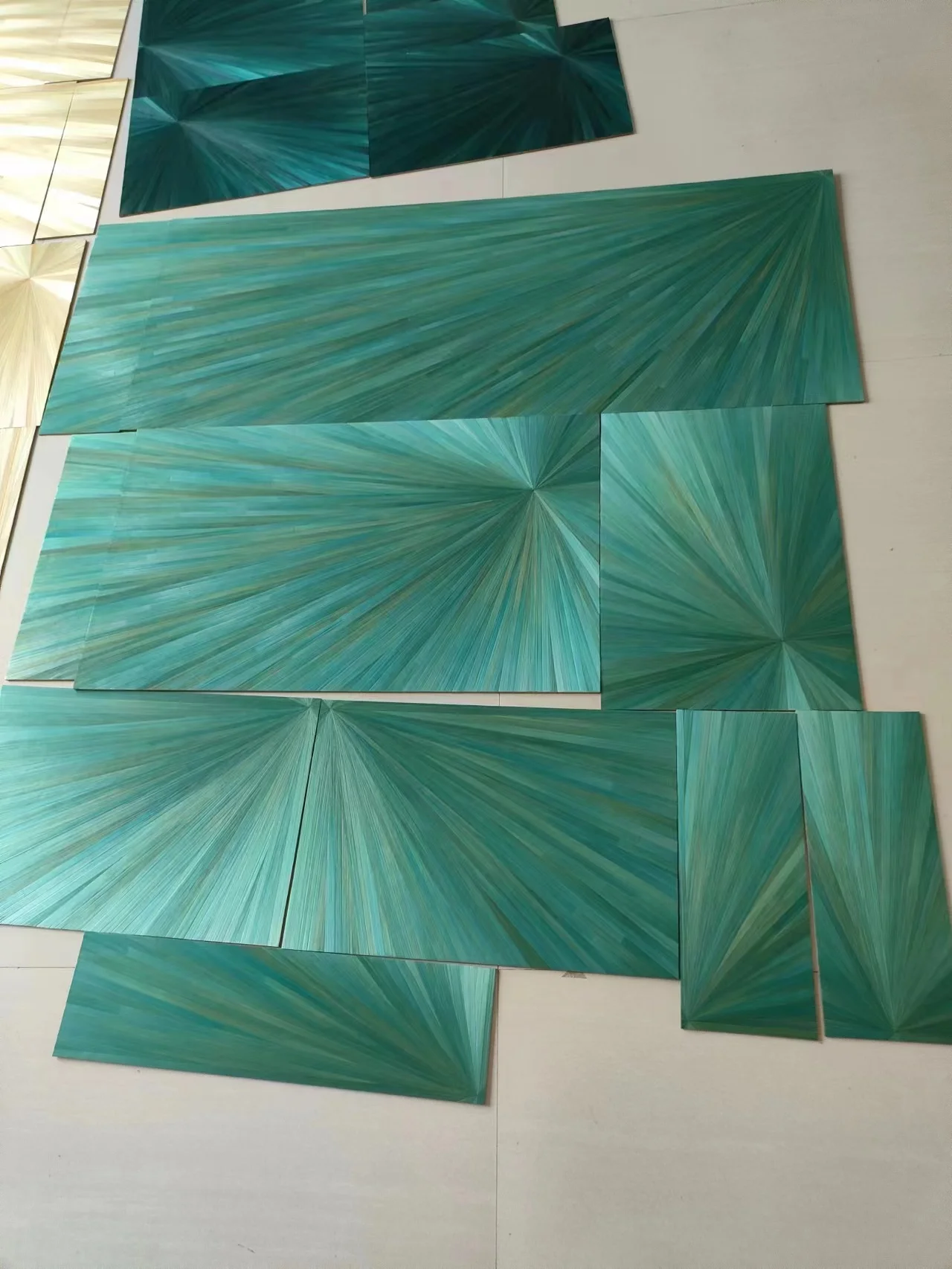 Blue Color Straw Marquetry Wall Panel Box Art Straw Picture Inlay Craft Wall Panel Jewelry box Marquetry Design