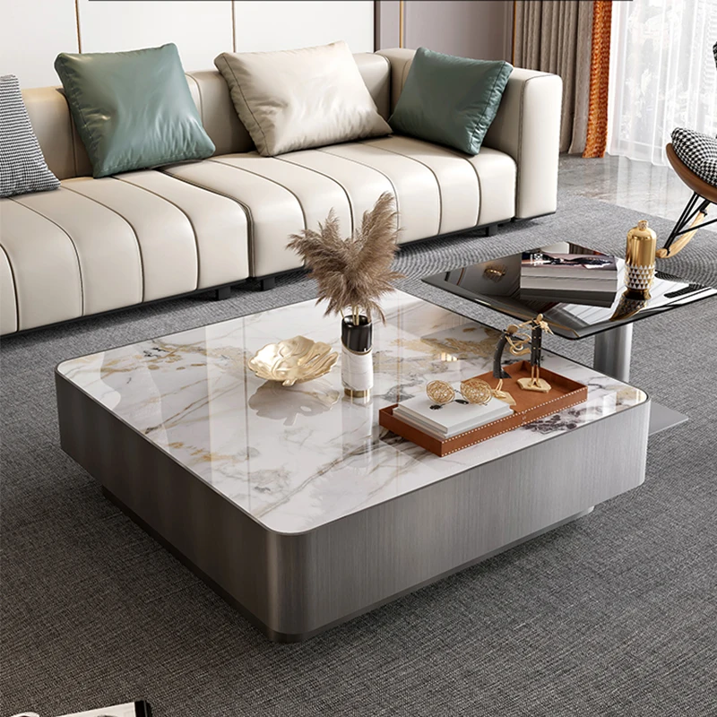 Italian Luxury Square Coffee Table Living Room Furniture Modern Coffee Table Marble Coffee Table Set