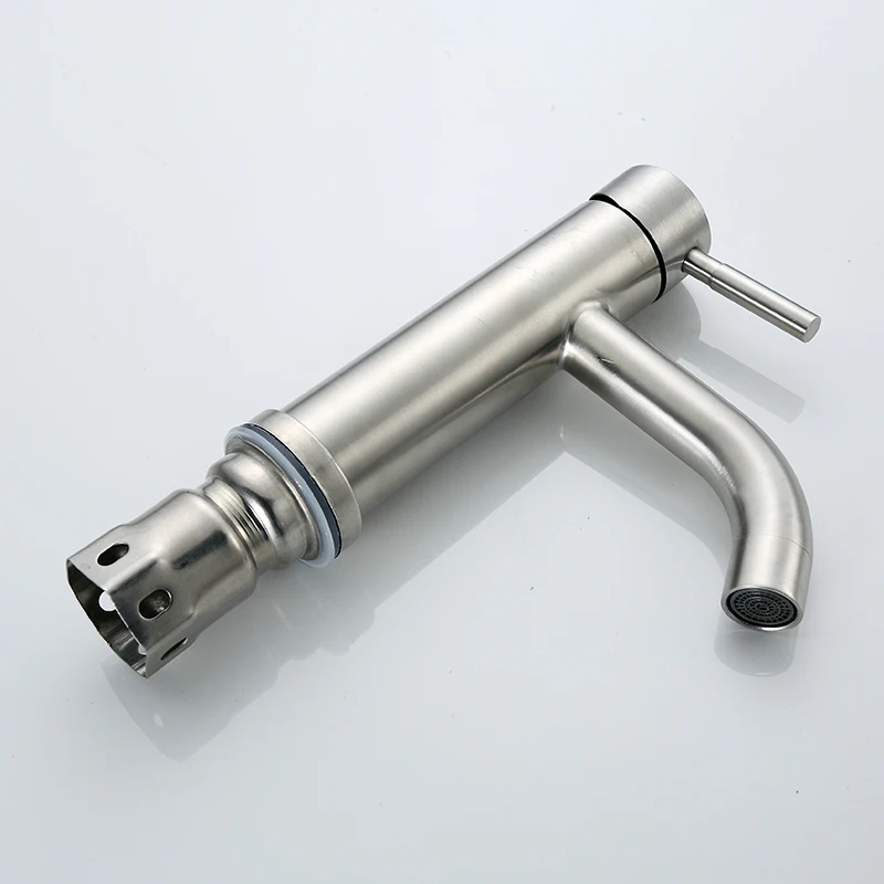 Sanitary Wash Basin Faucet Brushed Hot And Cold Head Stainless Steel Single Hole Bathroom Faucet