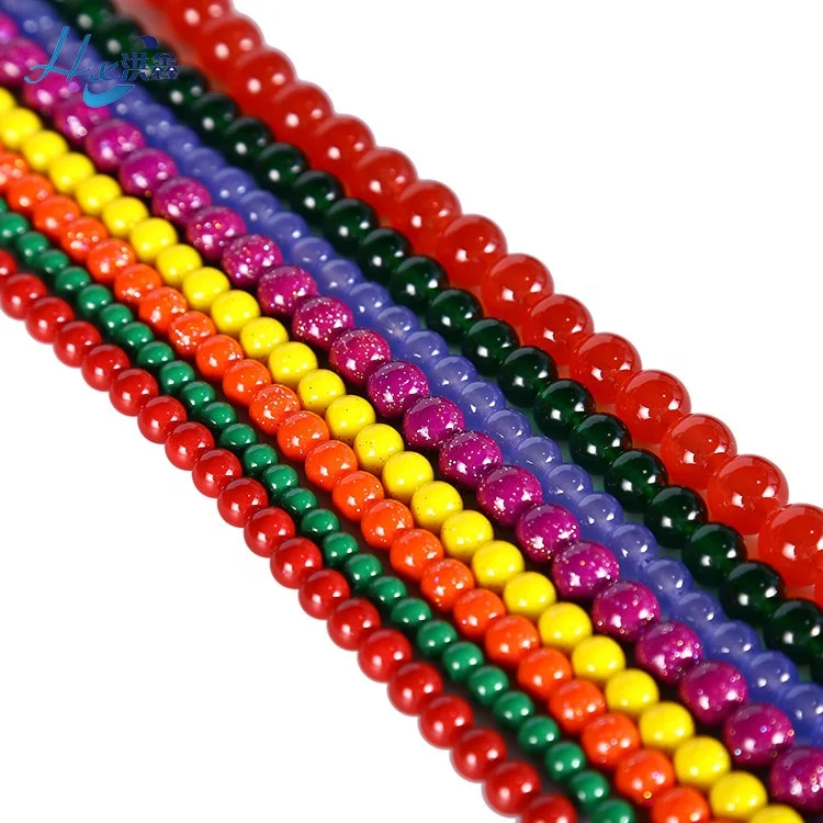  3-20mm Wholesale price glass solid colors round loose beads good hole treatment diy decoration