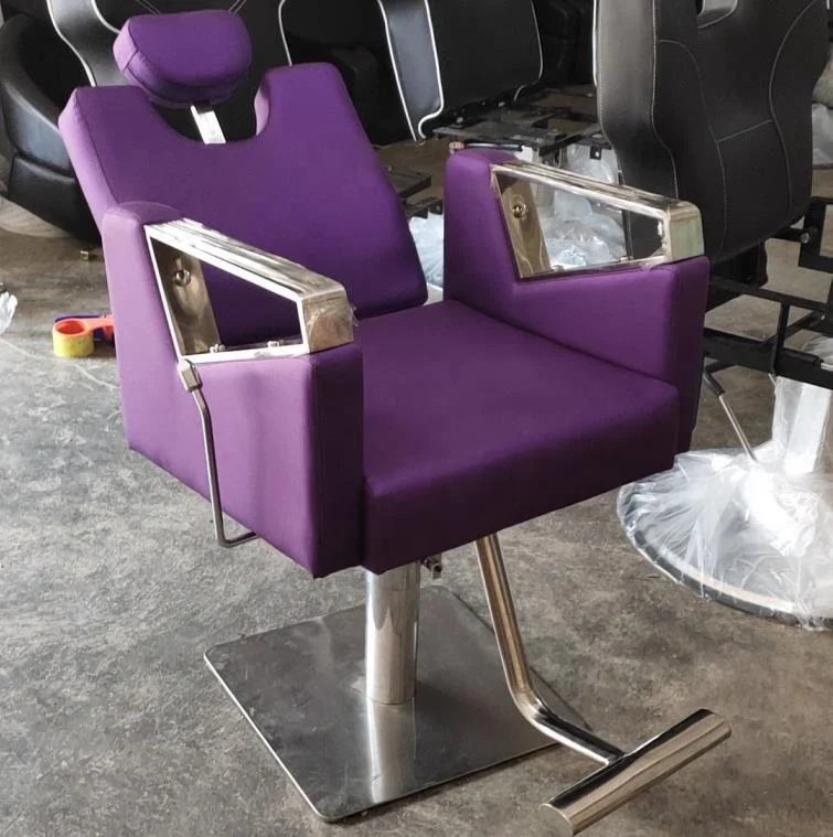 2020 Latest 3 Years Warranty Heavy Duty Recline Purple Salon Chair Hair Styling Chair With Stainless Hands