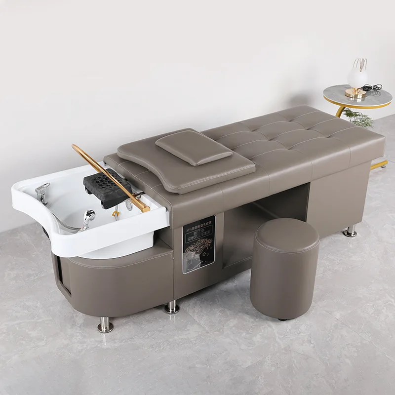 Wholesale barber shop dedicated full lying salon hair thai head treatment washing chair white shampoo bed with water circulation