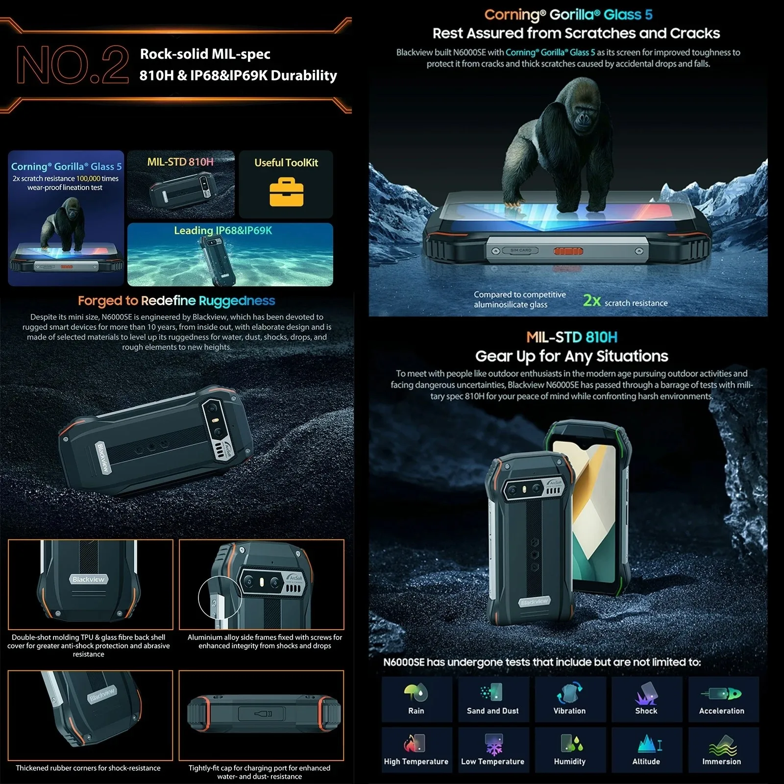 Rugged Smartphone Blackview N6000SE  4GB+128GB 4.3 inch Display MT8788 Octa Core 13MP Camera 3700mAh Android 13 NFC 4G