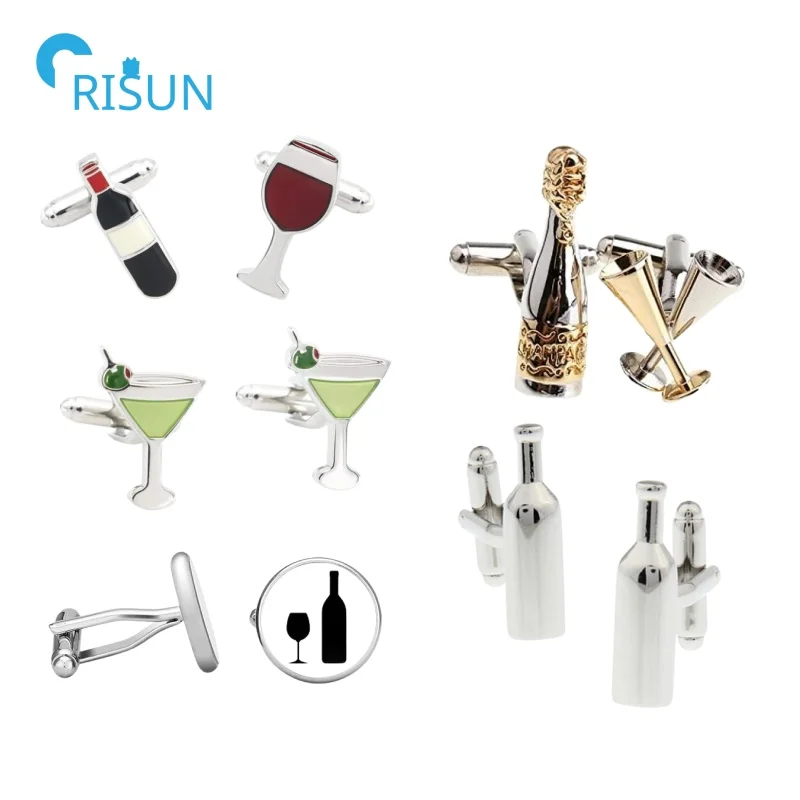 Metal Brass Alloy Personalized Cocktail Cup Cuff Links Pair Custom Beer Champagne Wine Bottle Glasses Cufflinks for Men Suit