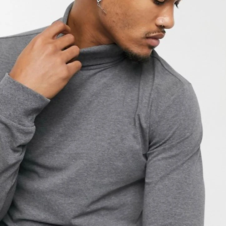 
jersey roll necked in gray full sleeve t shirt for men 