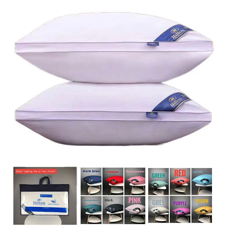 Hotel bed pillow wholesale custom logo size hilton pillow 1000g with bag double lining 3d