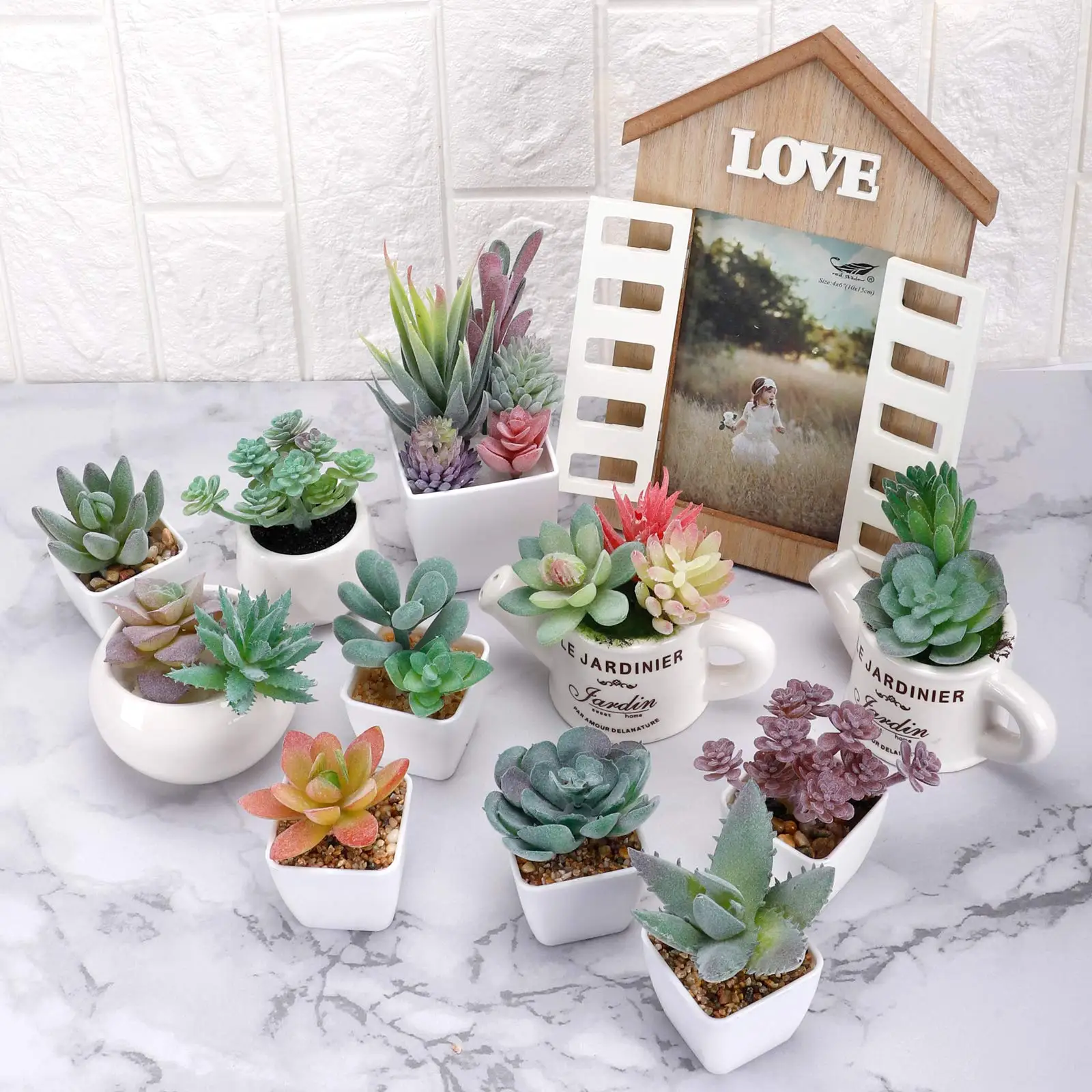 Artificial Succulents, Fake Succulents Realistic Faux Mini Succulent Plants for Terrarium Greenery Outdoor& Indoor Arrangement