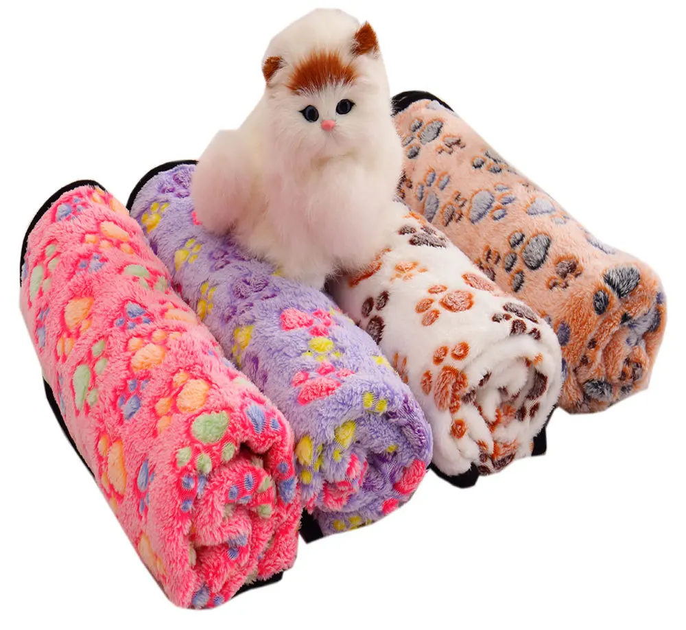 Hot Sale Puppy Dog Cat Fleece Blankets Cushion Pet Sleep Mat Pad Bed Cover with Paw Print Soft Warm Blanket for Animals