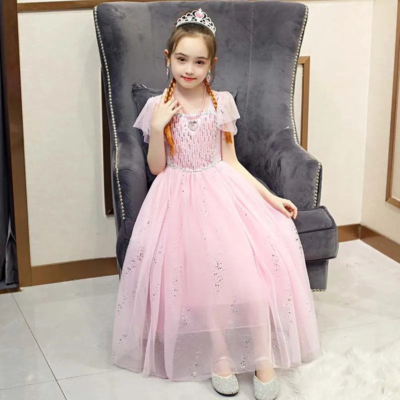 Sequined Girls Elsa Dress Holiday Cosplay Costume Removable cloak Anna Princess Dress  BX1700