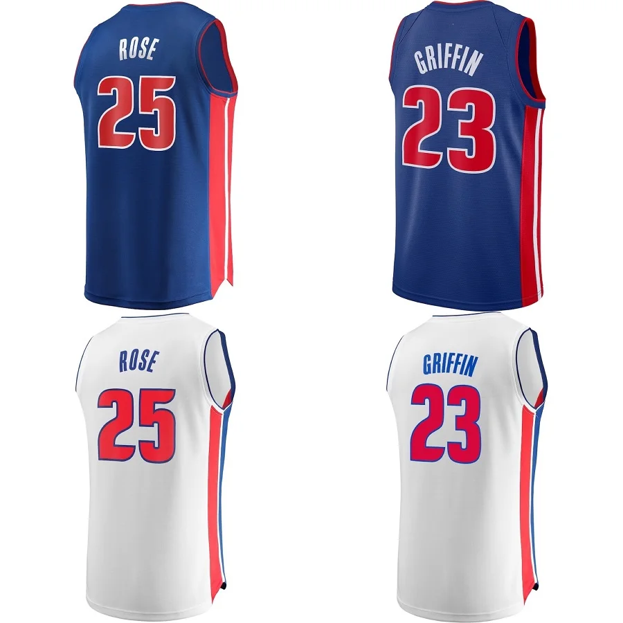 Custom Detroit City #25 Rose #23 Griffin #7 Hayes Piston Blue High Quality Sublimation Quick Dry Basketball Jersey Uniform