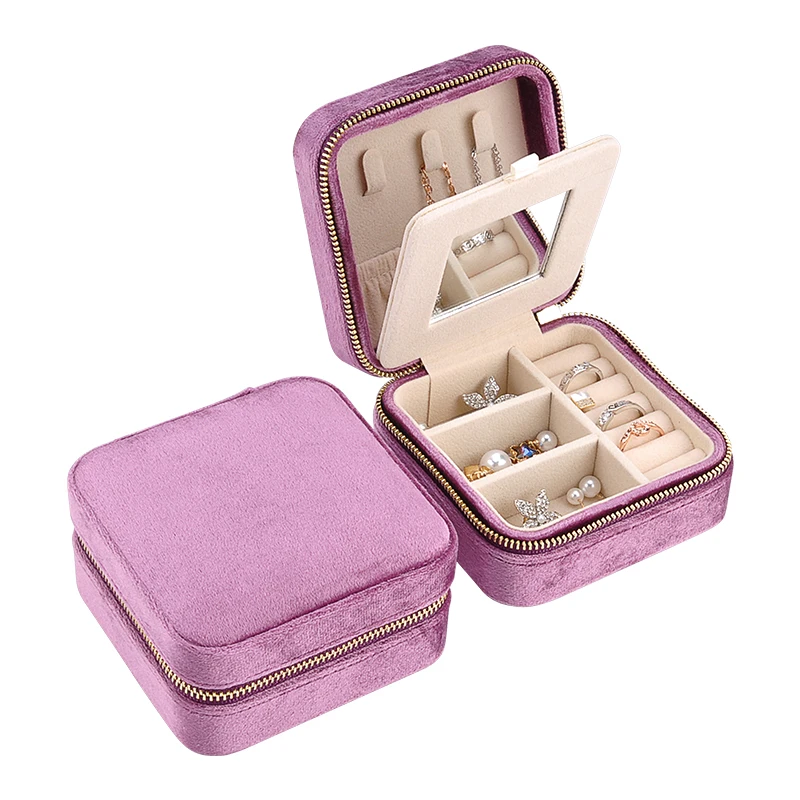 Dropshipping Girls Portable Travel Necklace Jewellery Boxes Mirror Velvet Jewelry Box