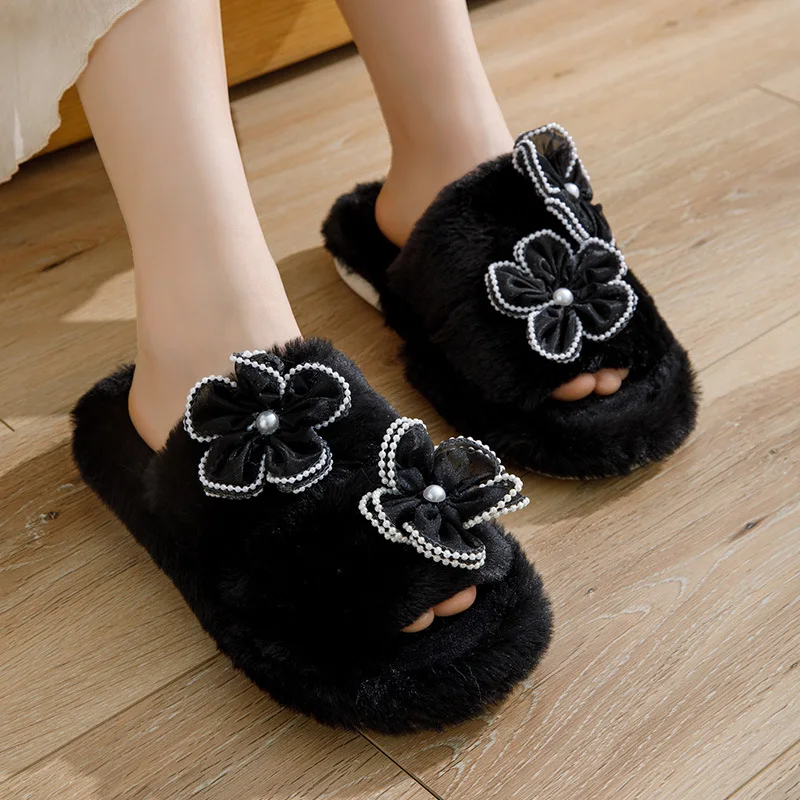 Fast shipping wholesale fluffy fur slides faux fur slippers for women and ladies