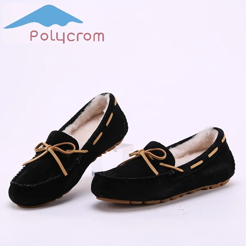 
suede slip-on winter moccasin leather shoe for women 