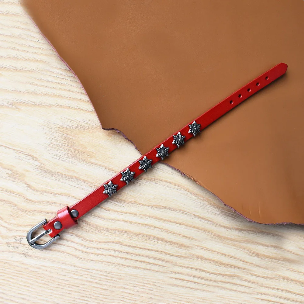 Customized Personalized Genuine Leather Punk Vintage Alloy Belt Buckle Bracelet Star Leather Cuff Bracelet