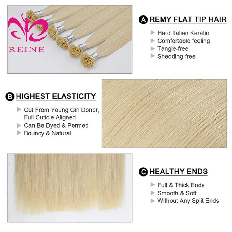 Straight Flat Tip Hair Extensions Natural Real Human Hair Extensions Keratin Capsule 50pcs/ Set Brown Blonde Color 12-30inches