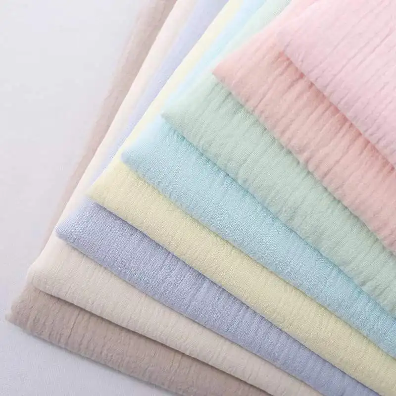 High Quality Soft Double Crepe gauze printed solid color Texture Cotton seersucker Fabric, Make Shirt, Underwear Cloth