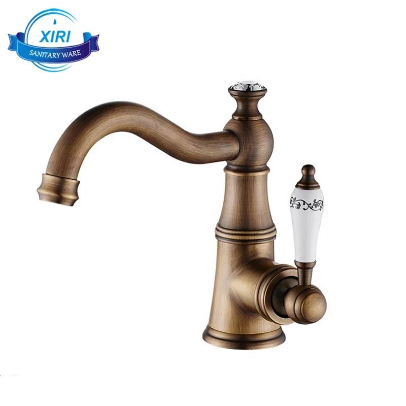 Classic Vintage Antique Brass Bathroom Sink Faucet Tap Single Hole Copper Basin Cold Hot Water Tap XR0418