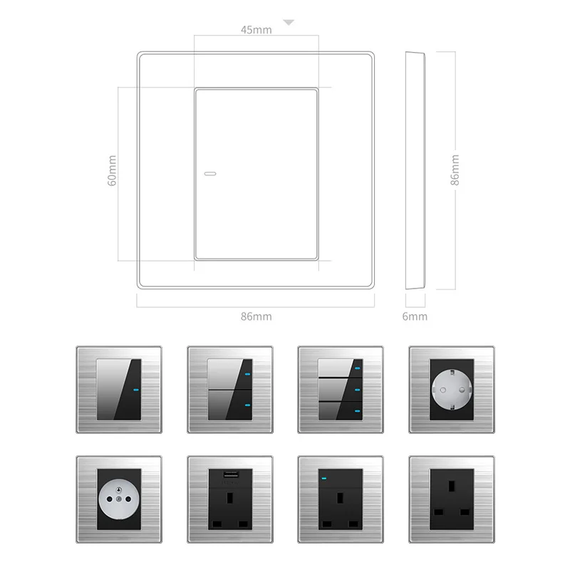 YINKA Stainless Steel 3 Gang 2 Way Push Light Electric Wall Switches UK 110V 16A 250V