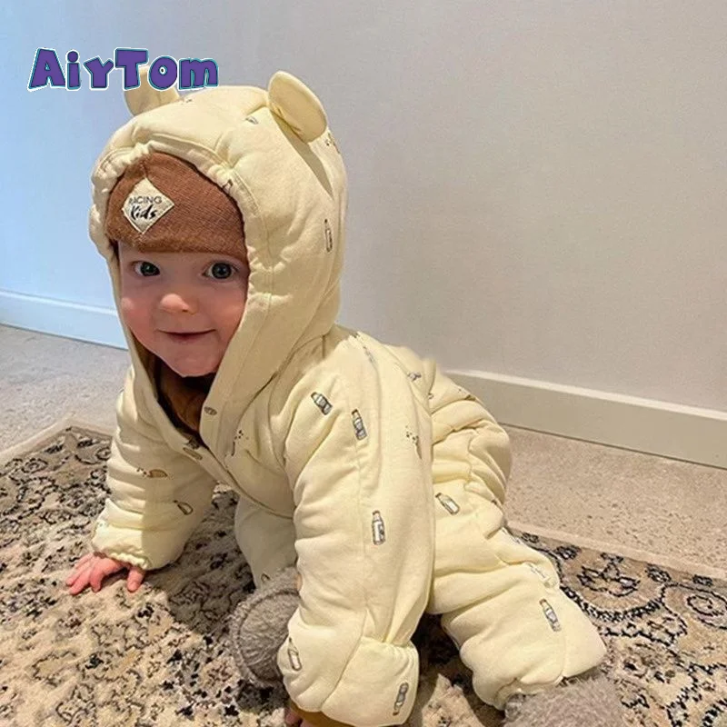 Wholesale New Design Ready To Ship Cotton Soft Winter Baby Romper One  Piece Bear Design Outwear Baby Winter Rompers