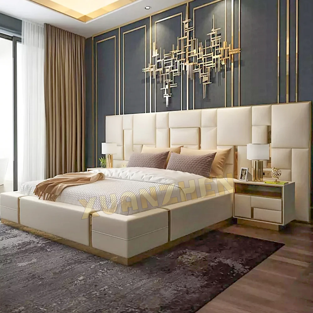 Luxury bedroom furniture comfortable modern beauty up-holstered beds metal beds for home