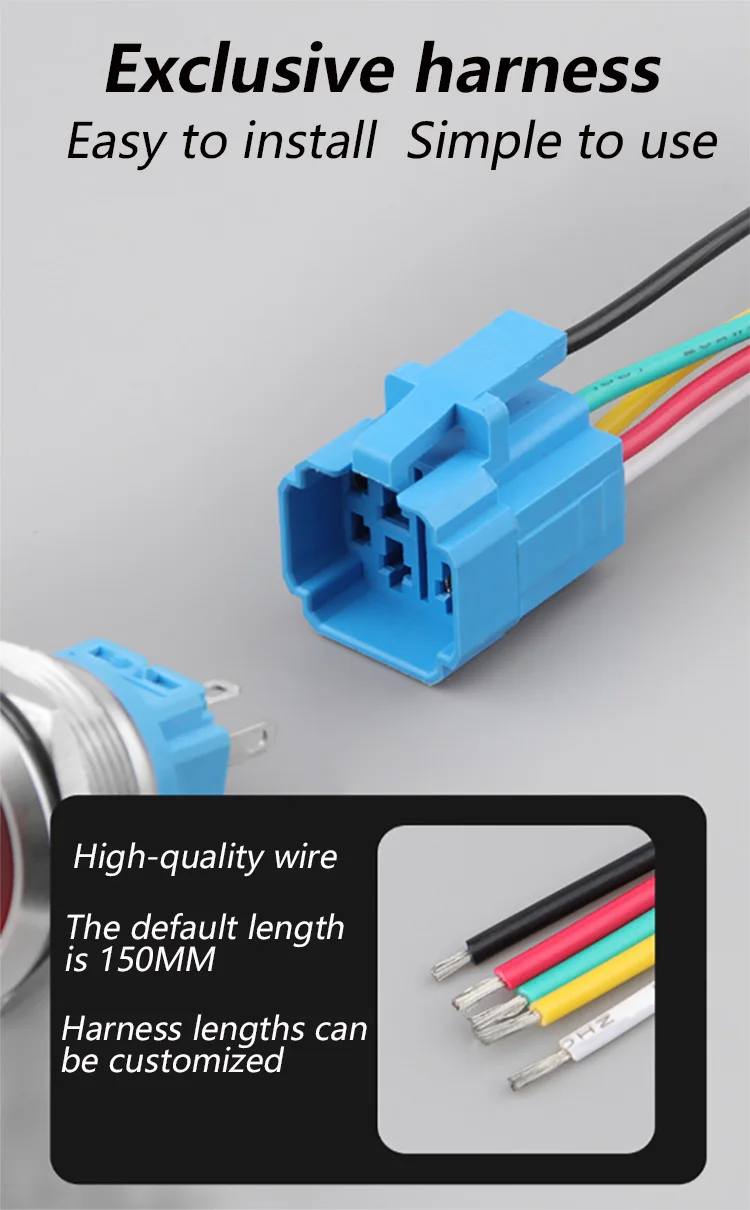 30mm waterproof metal illuminated custom pattern flat head 5 pins 3 pins screw feet 12V 24V 220V switches