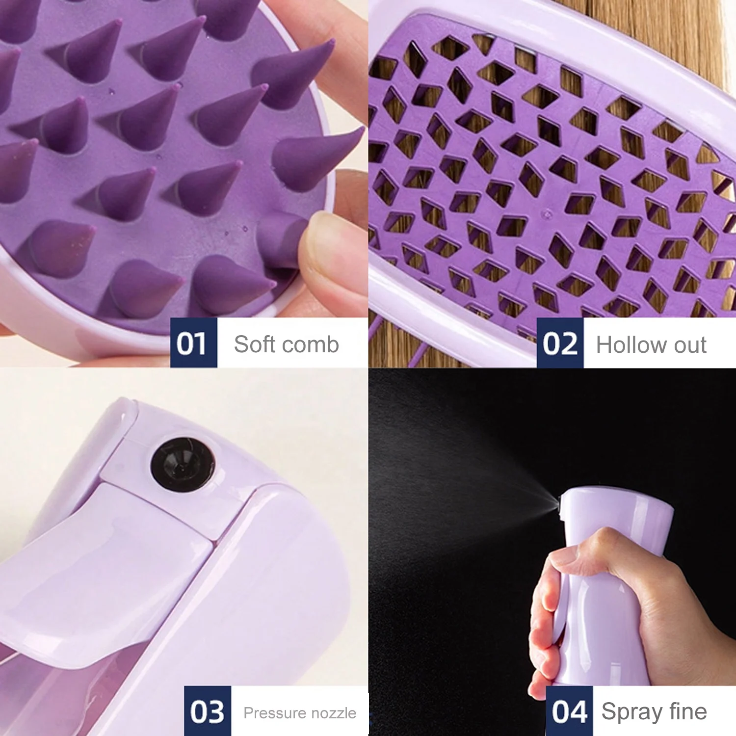 New Arrived Mesh Hair Detangling Brush Spray Bottle Silicone Hair Straightener Brush Comb Set